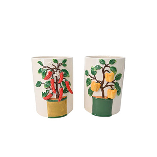 S/2 Ivory Ceramic Vase Yellow & Red Peper 270-707