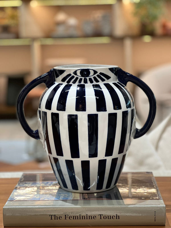 Vase White & Blue Ceramic Corinthe 155-600