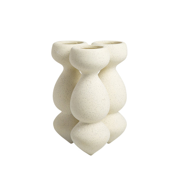 THREE-NECKED ROUND VASE-BEIGE B