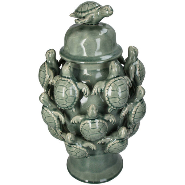 Jar Turtles Stoneware Green KAL-5899