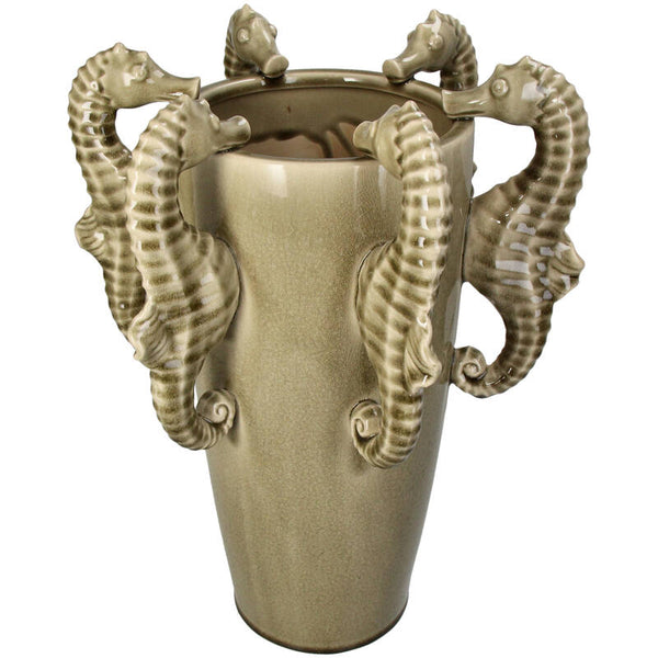 Vase Seahorses Stoneware Beige
