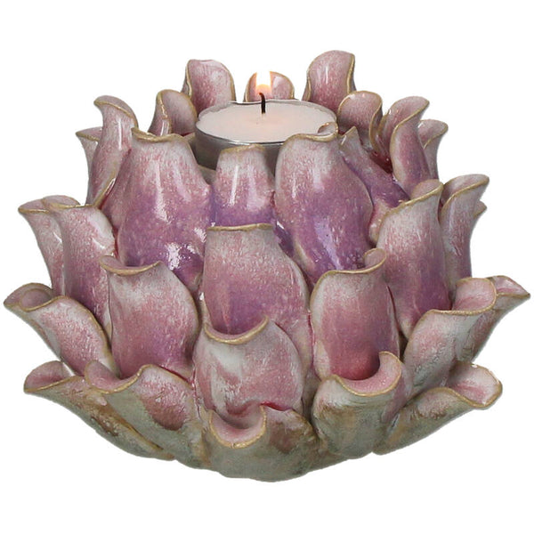 Candle Holder Flower Stoneware Pink